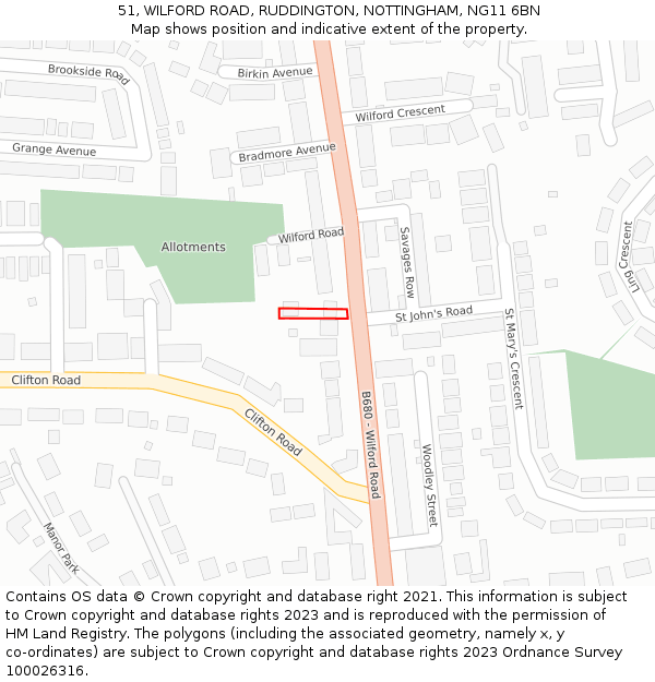 51, WILFORD ROAD, RUDDINGTON, NOTTINGHAM, NG11 6BN: Location map and indicative extent of plot