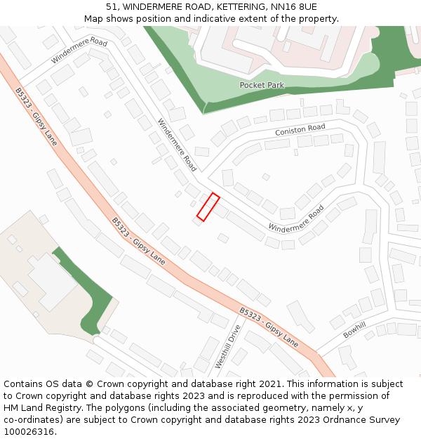 51, WINDERMERE ROAD, KETTERING, NN16 8UE: Location map and indicative extent of plot