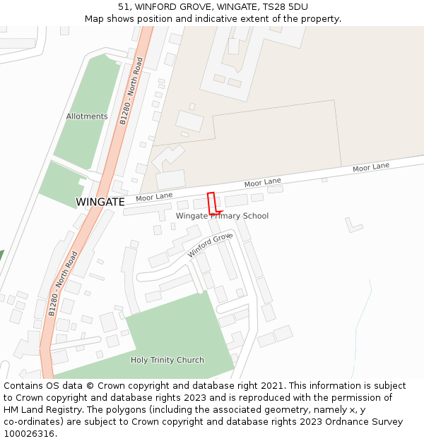 51, WINFORD GROVE, WINGATE, TS28 5DU: Location map and indicative extent of plot