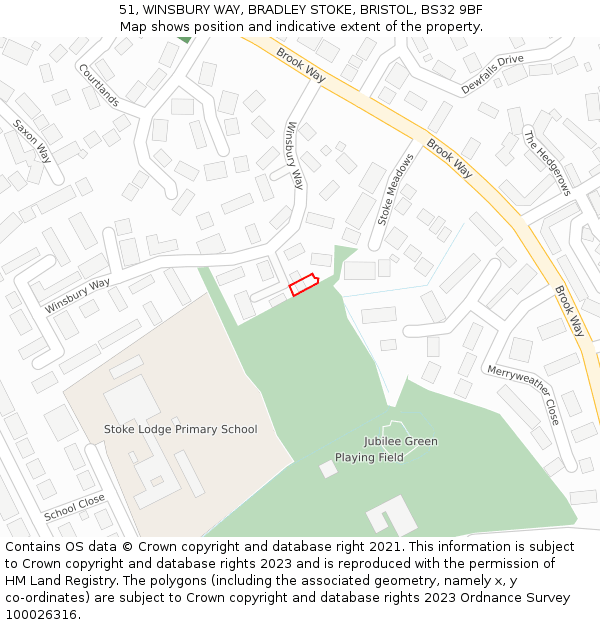 51, WINSBURY WAY, BRADLEY STOKE, BRISTOL, BS32 9BF: Location map and indicative extent of plot