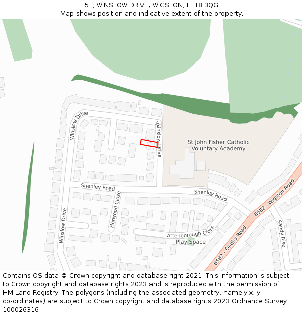 51, WINSLOW DRIVE, WIGSTON, LE18 3QG: Location map and indicative extent of plot