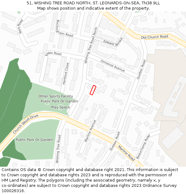 51, WISHING TREE ROAD NORTH, ST. LEONARDS-ON-SEA, TN38 9LL: Location map and indicative extent of plot