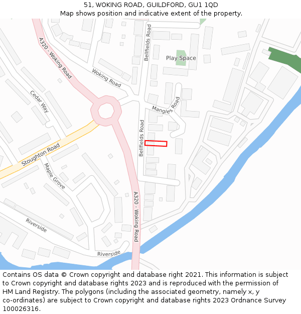 51, WOKING ROAD, GUILDFORD, GU1 1QD: Location map and indicative extent of plot