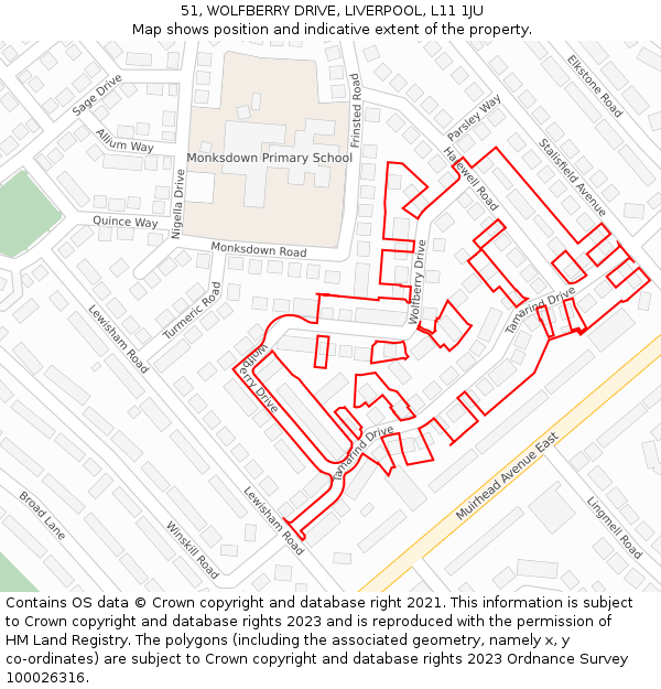 51, WOLFBERRY DRIVE, LIVERPOOL, L11 1JU: Location map and indicative extent of plot