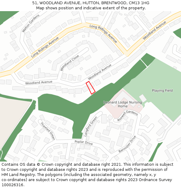 51, WOODLAND AVENUE, HUTTON, BRENTWOOD, CM13 1HG: Location map and indicative extent of plot