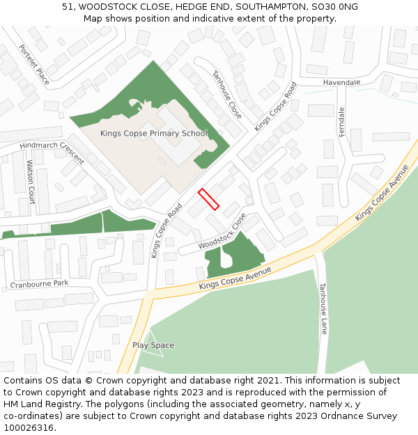 51, WOODSTOCK CLOSE, HEDGE END, SOUTHAMPTON, SO30 0NG: Location map and indicative extent of plot