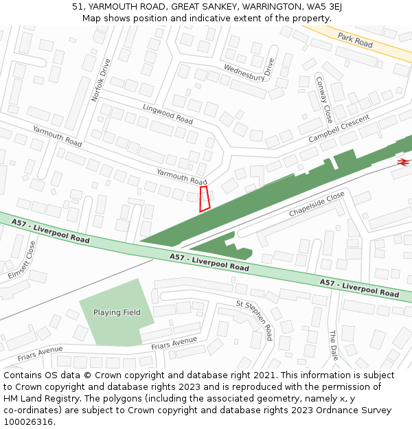 51, YARMOUTH ROAD, GREAT SANKEY, WARRINGTON, WA5 3EJ: Location map and indicative extent of plot