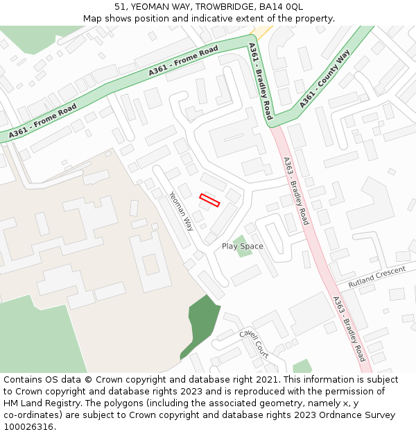 51, YEOMAN WAY, TROWBRIDGE, BA14 0QL: Location map and indicative extent of plot