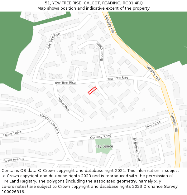 51, YEW TREE RISE, CALCOT, READING, RG31 4RQ: Location map and indicative extent of plot