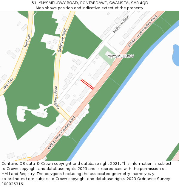 51, YNYSMEUDWY ROAD, PONTARDAWE, SWANSEA, SA8 4QD: Location map and indicative extent of plot