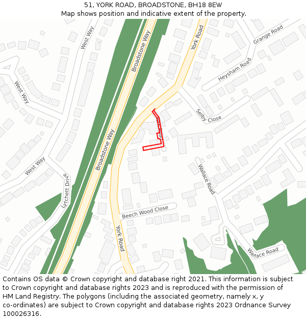 51, YORK ROAD, BROADSTONE, BH18 8EW: Location map and indicative extent of plot