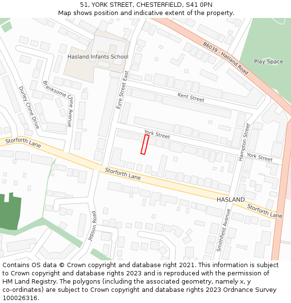 51, YORK STREET, CHESTERFIELD, S41 0PN: Location map and indicative extent of plot