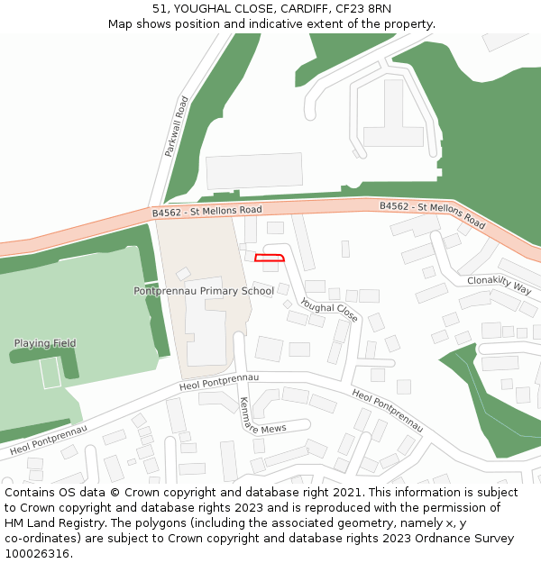 51, YOUGHAL CLOSE, CARDIFF, CF23 8RN: Location map and indicative extent of plot