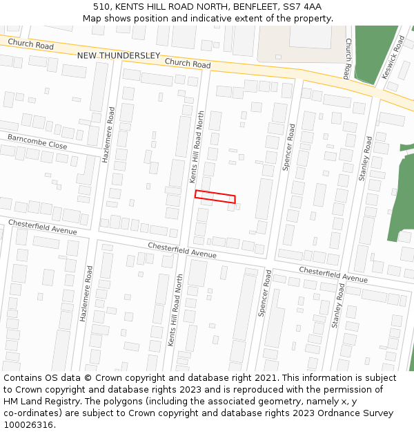 510, KENTS HILL ROAD NORTH, BENFLEET, SS7 4AA: Location map and indicative extent of plot