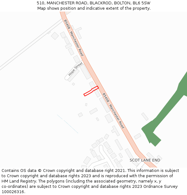 510, MANCHESTER ROAD, BLACKROD, BOLTON, BL6 5SW: Location map and indicative extent of plot