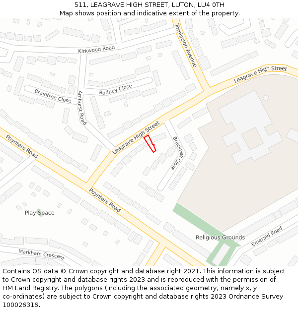 511, LEAGRAVE HIGH STREET, LUTON, LU4 0TH: Location map and indicative extent of plot