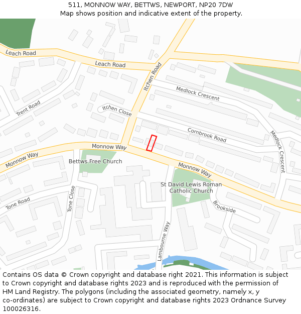 511, MONNOW WAY, BETTWS, NEWPORT, NP20 7DW: Location map and indicative extent of plot