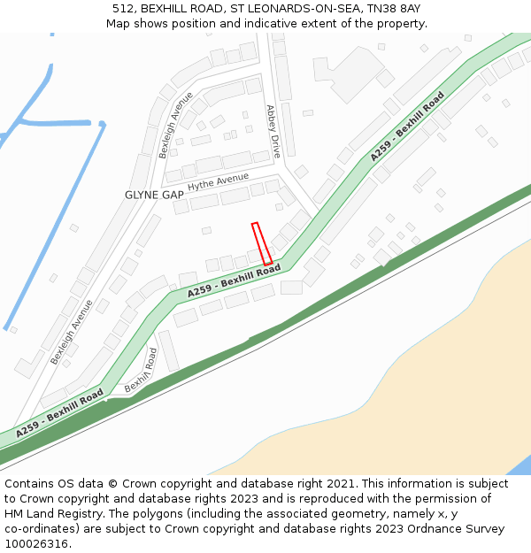 512, BEXHILL ROAD, ST LEONARDS-ON-SEA, TN38 8AY: Location map and indicative extent of plot