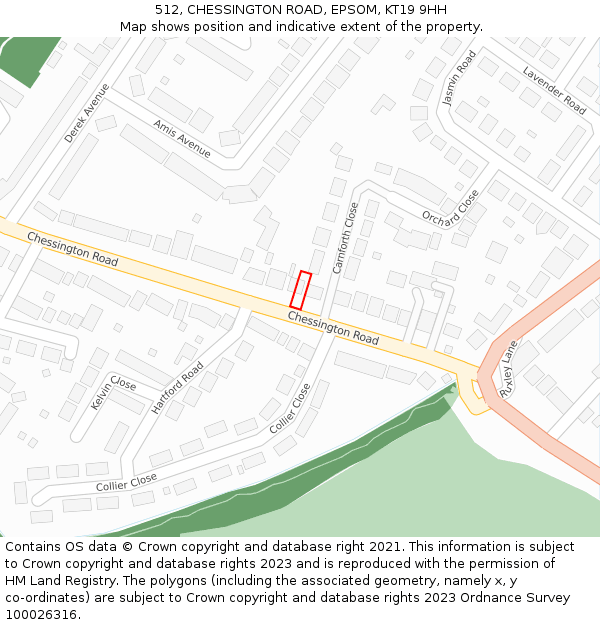 512, CHESSINGTON ROAD, EPSOM, KT19 9HH: Location map and indicative extent of plot