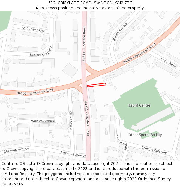 512, CRICKLADE ROAD, SWINDON, SN2 7BG: Location map and indicative extent of plot