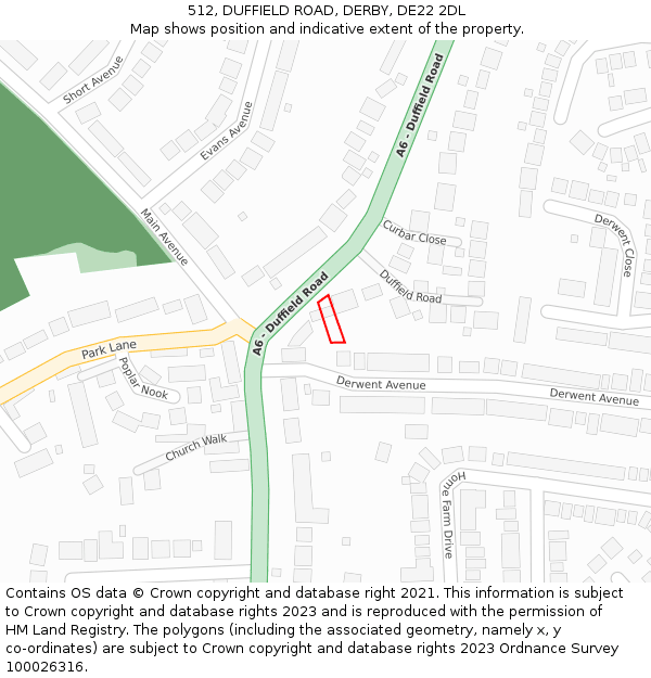 512, DUFFIELD ROAD, DERBY, DE22 2DL: Location map and indicative extent of plot