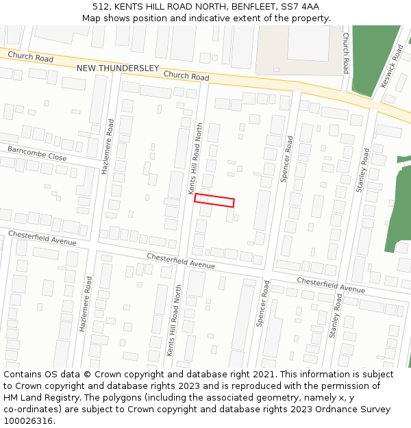 512, KENTS HILL ROAD NORTH, BENFLEET, SS7 4AA: Location map and indicative extent of plot