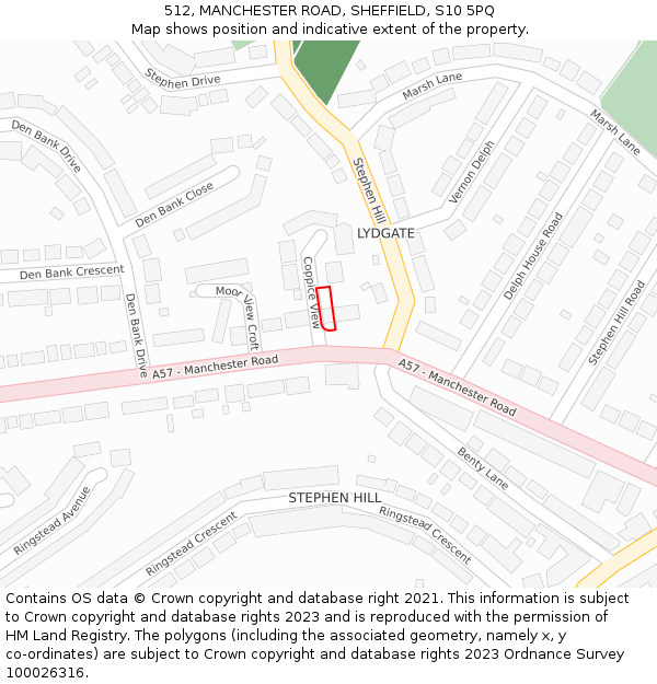 512, MANCHESTER ROAD, SHEFFIELD, S10 5PQ: Location map and indicative extent of plot