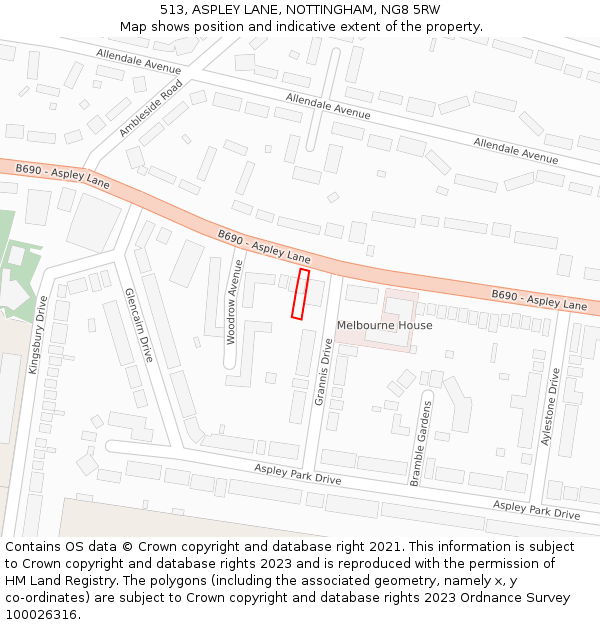 513, ASPLEY LANE, NOTTINGHAM, NG8 5RW: Location map and indicative extent of plot