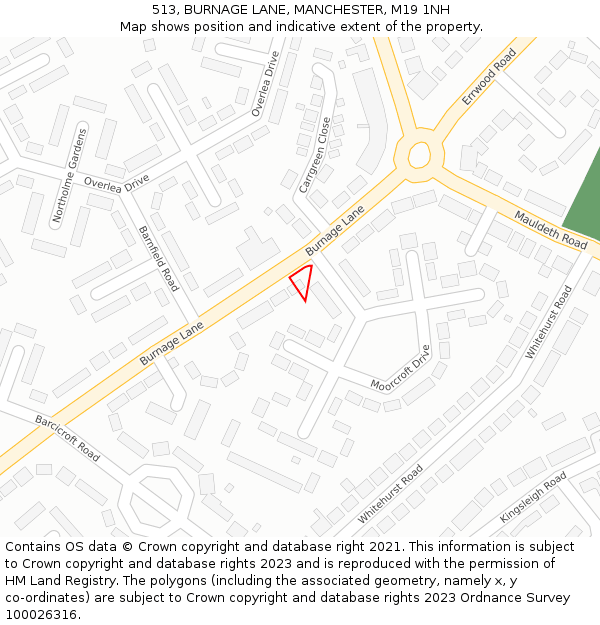 513, BURNAGE LANE, MANCHESTER, M19 1NH: Location map and indicative extent of plot