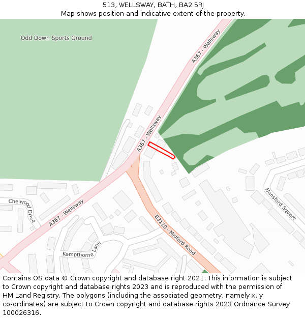 513, WELLSWAY, BATH, BA2 5RJ: Location map and indicative extent of plot