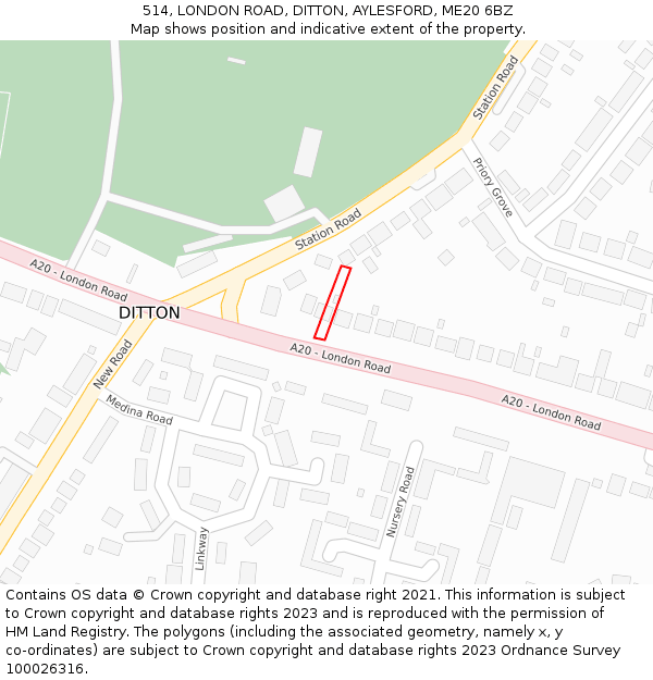 514, LONDON ROAD, DITTON, AYLESFORD, ME20 6BZ: Location map and indicative extent of plot