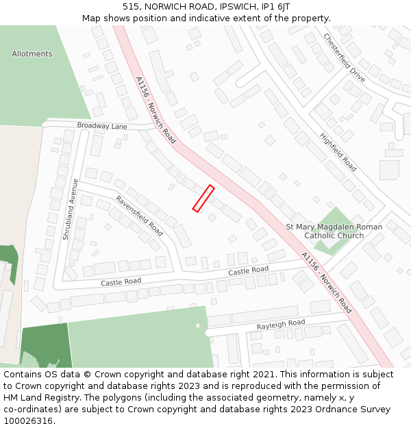 515, NORWICH ROAD, IPSWICH, IP1 6JT: Location map and indicative extent of plot