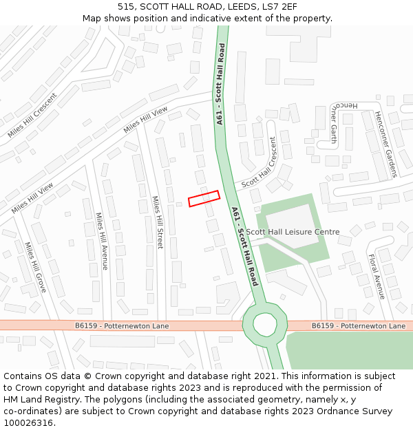 515, SCOTT HALL ROAD, LEEDS, LS7 2EF: Location map and indicative extent of plot