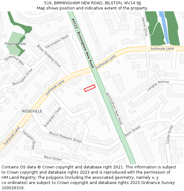 516, BIRMINGHAM NEW ROAD, BILSTON, WV14 9JJ: Location map and indicative extent of plot