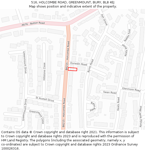 516, HOLCOMBE ROAD, GREENMOUNT, BURY, BL8 4EJ: Location map and indicative extent of plot