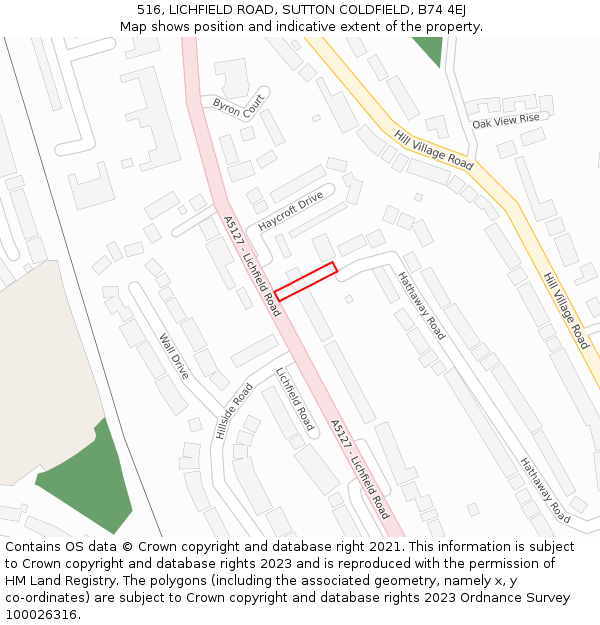 516, LICHFIELD ROAD, SUTTON COLDFIELD, B74 4EJ: Location map and indicative extent of plot