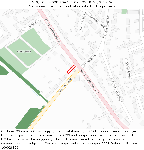 516, LIGHTWOOD ROAD, STOKE-ON-TRENT, ST3 7EW: Location map and indicative extent of plot