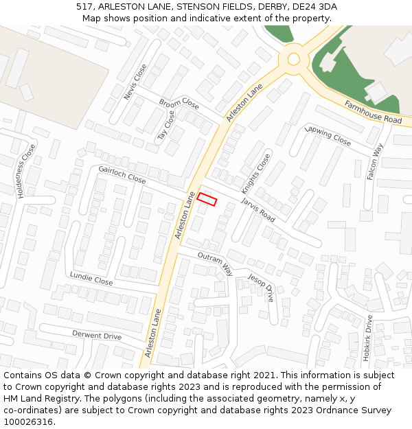 517, ARLESTON LANE, STENSON FIELDS, DERBY, DE24 3DA: Location map and indicative extent of plot