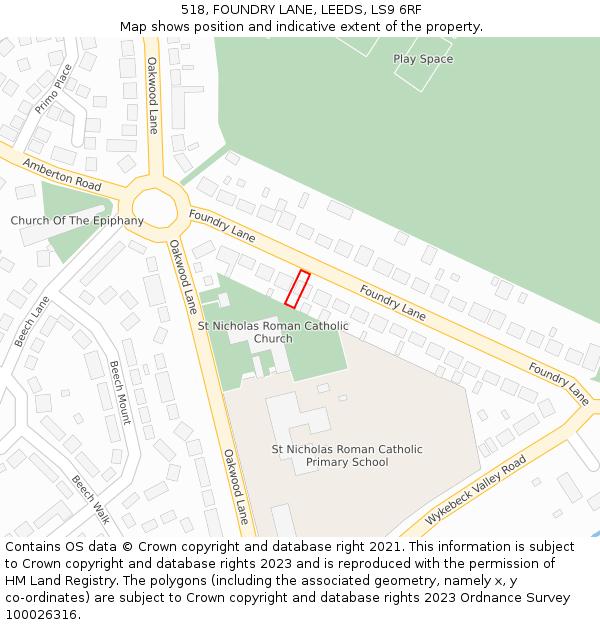 518, FOUNDRY LANE, LEEDS, LS9 6RF: Location map and indicative extent of plot