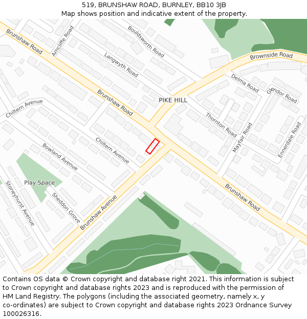 519, BRUNSHAW ROAD, BURNLEY, BB10 3JB: Location map and indicative extent of plot