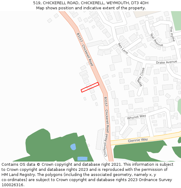 519, CHICKERELL ROAD, CHICKERELL, WEYMOUTH, DT3 4DH: Location map and indicative extent of plot