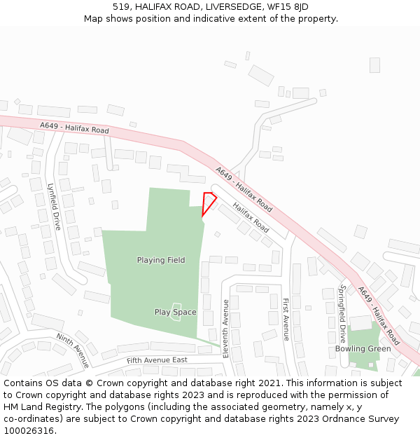 519, HALIFAX ROAD, LIVERSEDGE, WF15 8JD: Location map and indicative extent of plot