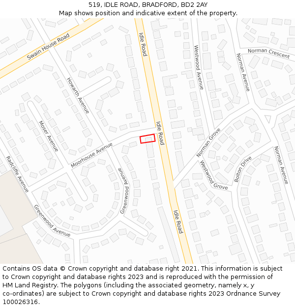 519, IDLE ROAD, BRADFORD, BD2 2AY: Location map and indicative extent of plot