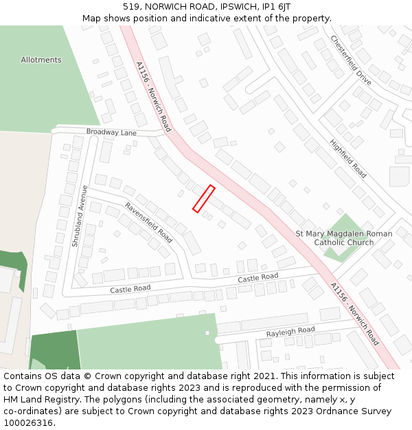 519, NORWICH ROAD, IPSWICH, IP1 6JT: Location map and indicative extent of plot