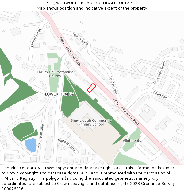 519, WHITWORTH ROAD, ROCHDALE, OL12 6EZ: Location map and indicative extent of plot