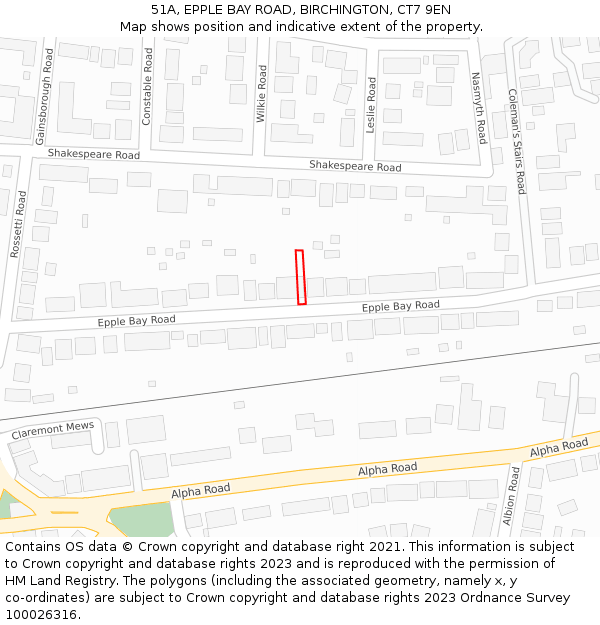 51A, EPPLE BAY ROAD, BIRCHINGTON, CT7 9EN: Location map and indicative extent of plot