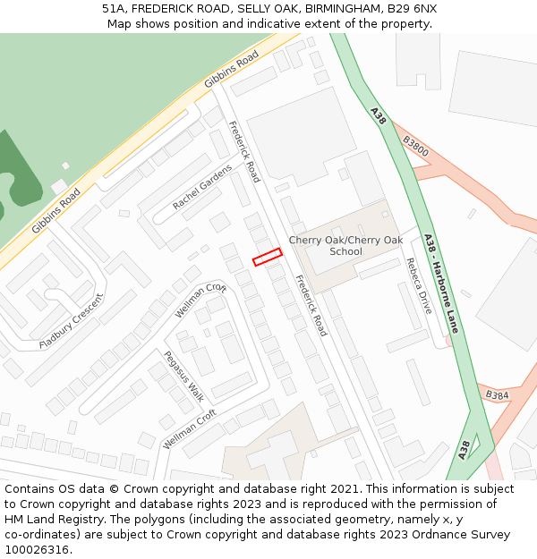 51A, FREDERICK ROAD, SELLY OAK, BIRMINGHAM, B29 6NX: Location map and indicative extent of plot