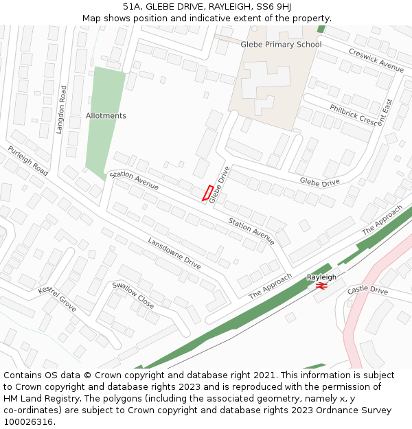 51A, GLEBE DRIVE, RAYLEIGH, SS6 9HJ: Location map and indicative extent of plot