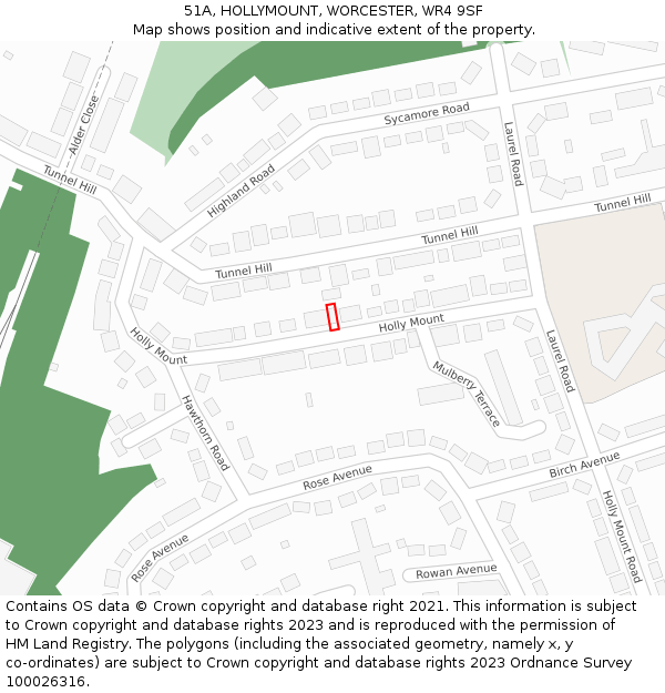 51A, HOLLYMOUNT, WORCESTER, WR4 9SF: Location map and indicative extent of plot