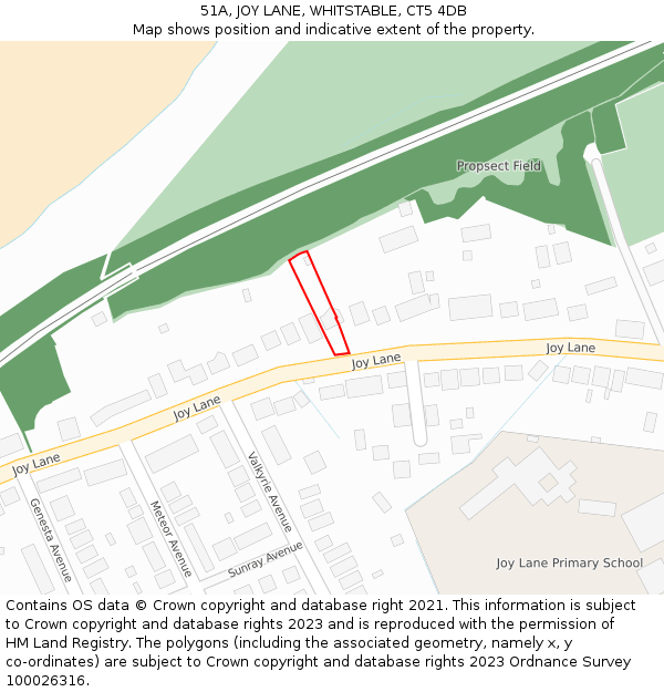 51A, JOY LANE, WHITSTABLE, CT5 4DB: Location map and indicative extent of plot